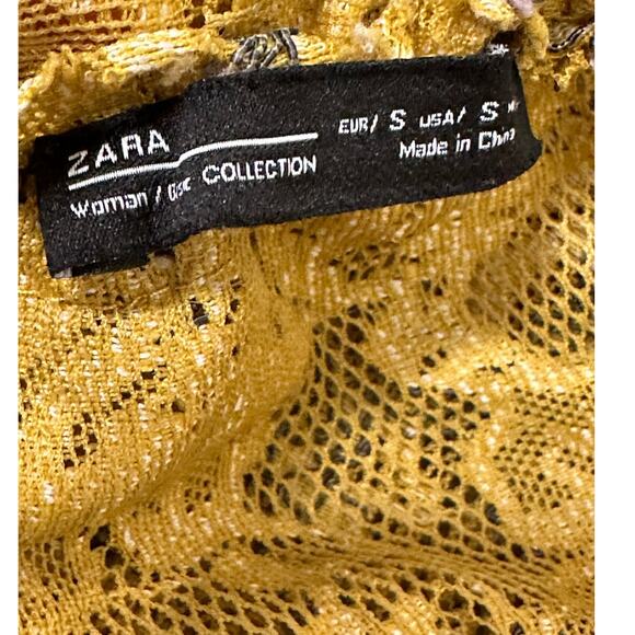 Zara yellow mustard floral lace long sleeves crop top size S - Picture 3 of 8